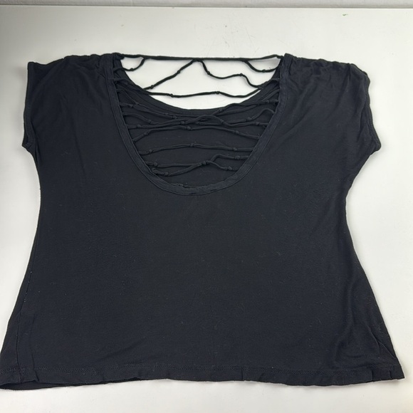 Sis Sis Black Whimsigoth Black Knit Open Back Short Sleeve T-Shirt - Picture 4 of 8